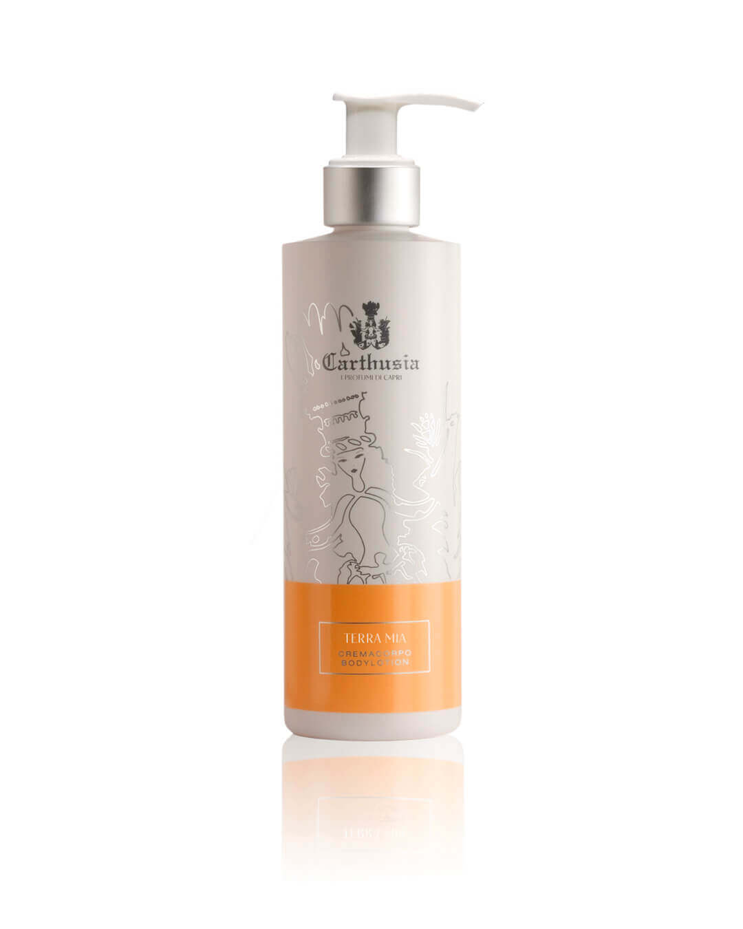 Crema corpo aromatica Carthusia Terra Mia, confezione con grafica elegante e tappo dosatore.