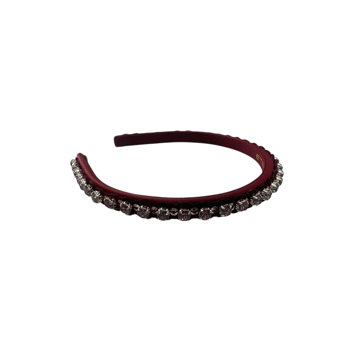 Cerchietto largo cristallo in raso bordeaux con cristalli brillanti per un tocco di eleganza.