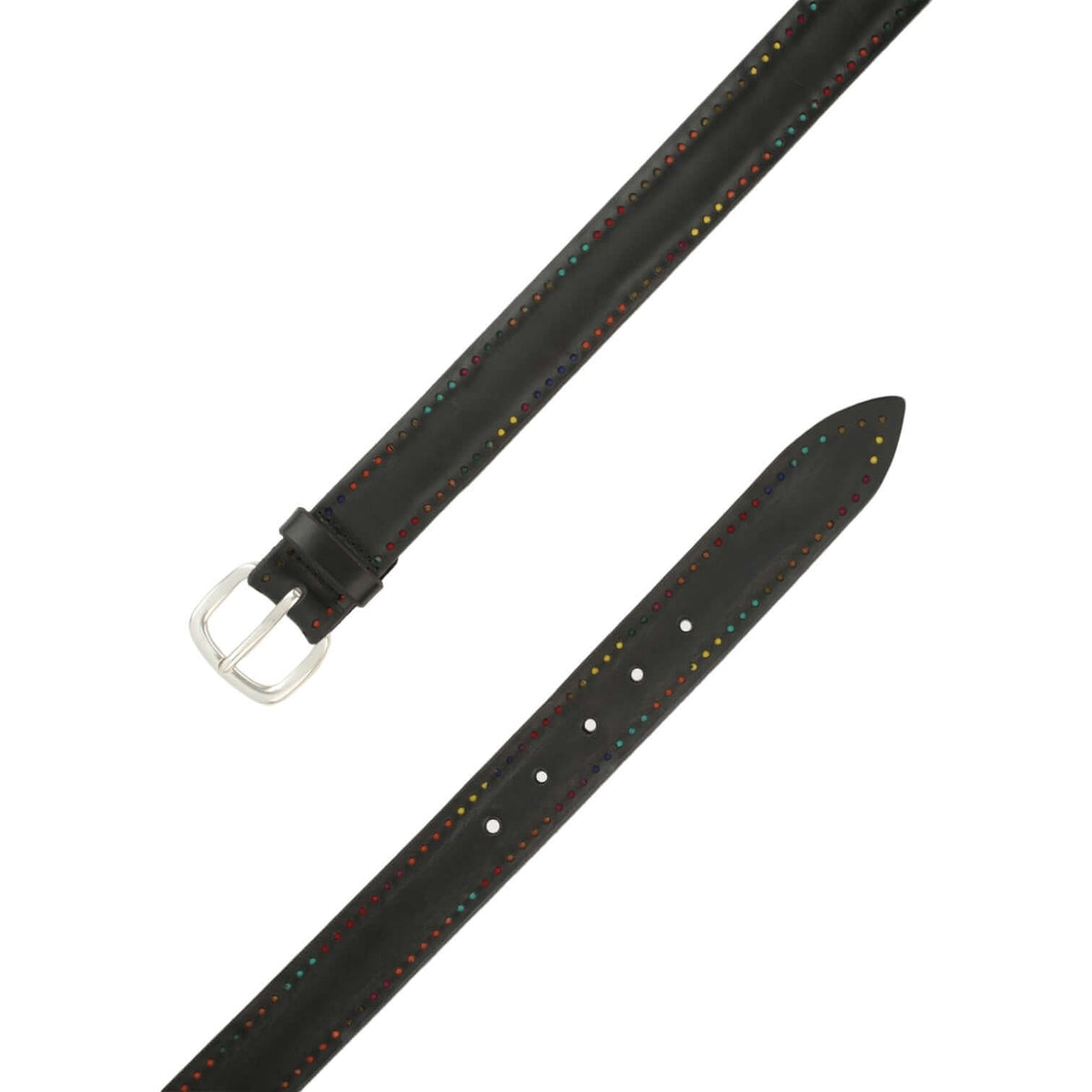 Cintura Bull Point in cuoio, altezza 3,5 cm, fibbia argento, cuoio schiacciato con forature, design elegante e robusto.