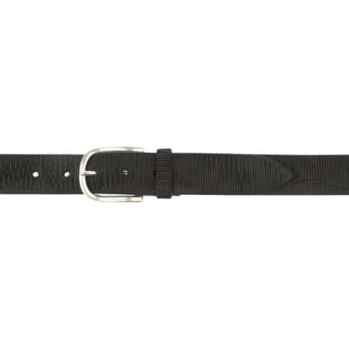 Cintura Sportiva Blade in nero con fibbia argento, altezza 3,5 cm, cuoio inciso, Made in Italy.