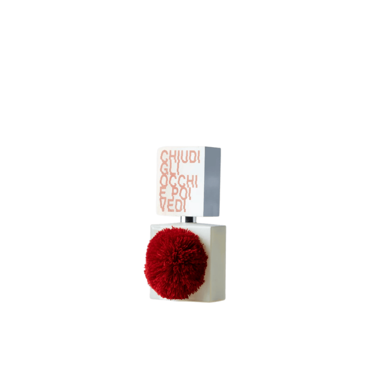 Profumo CHIUDI GLI OCCHI E POI VEDI con pom pom rosso, simbolo di vita e emozioni.